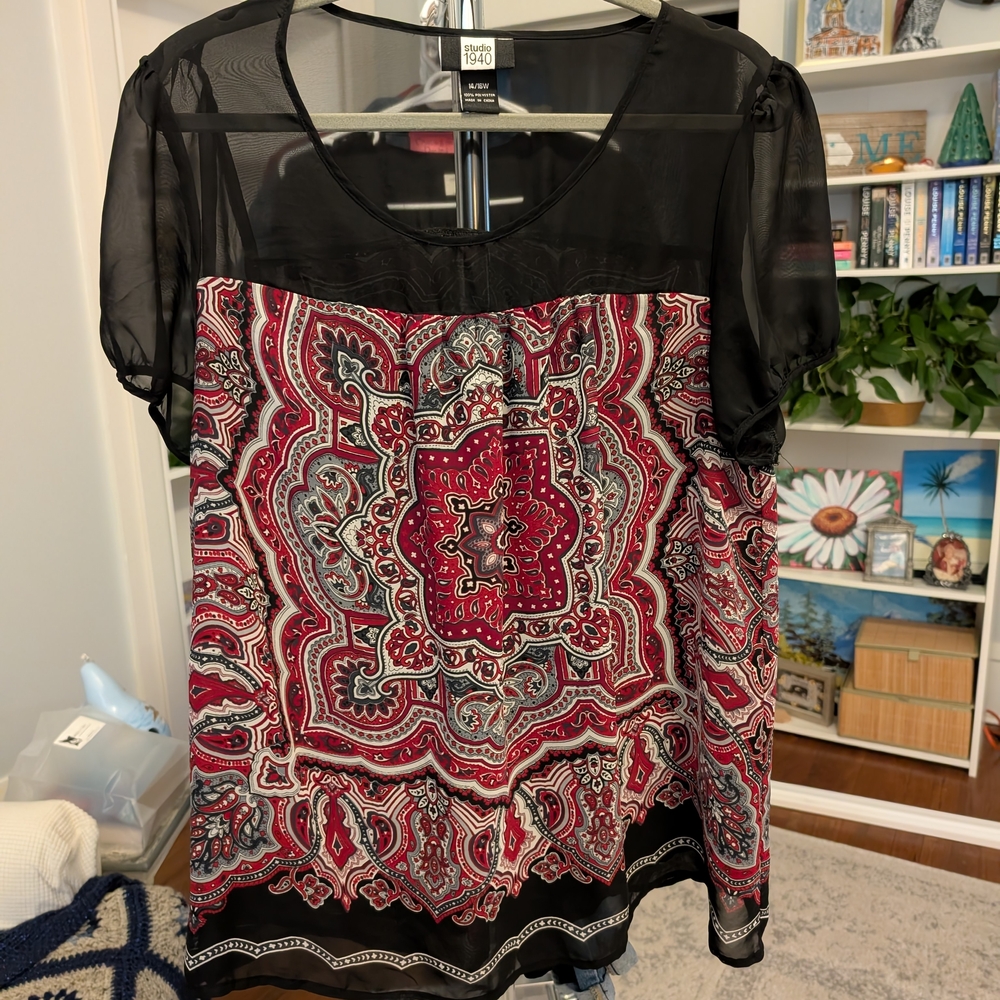 Studio 1940 Black and Red Paisley Blouse